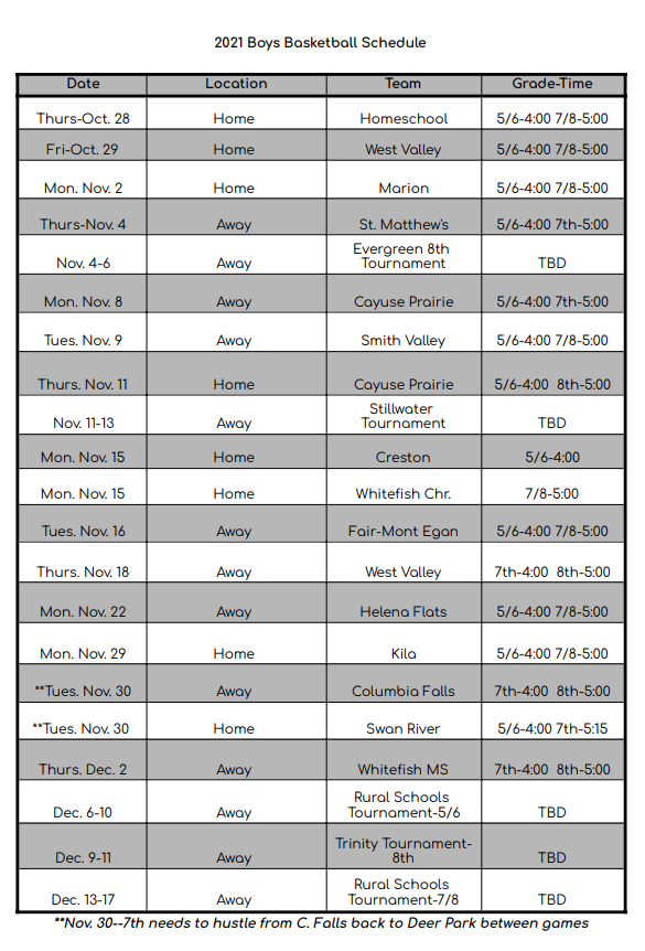 boys' basketball schedule