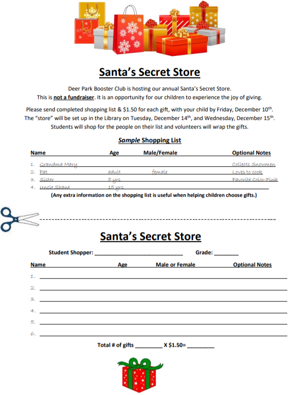 Santa's secret store shopping list and info